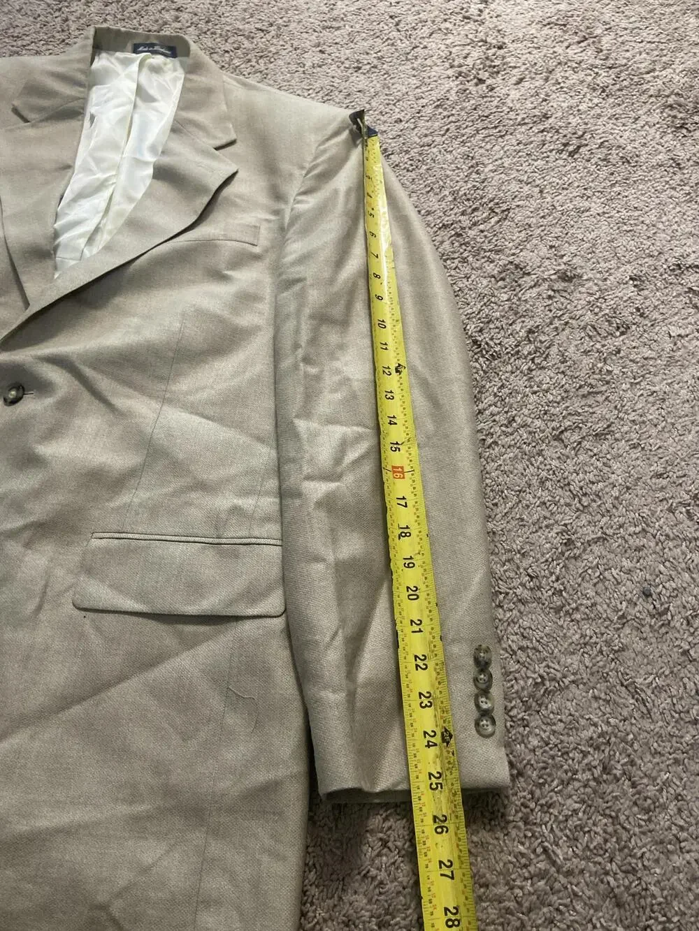 Oscar De La Renta Suit Jacket Mens 44 Long Beige Silk Wool Notch Lapel